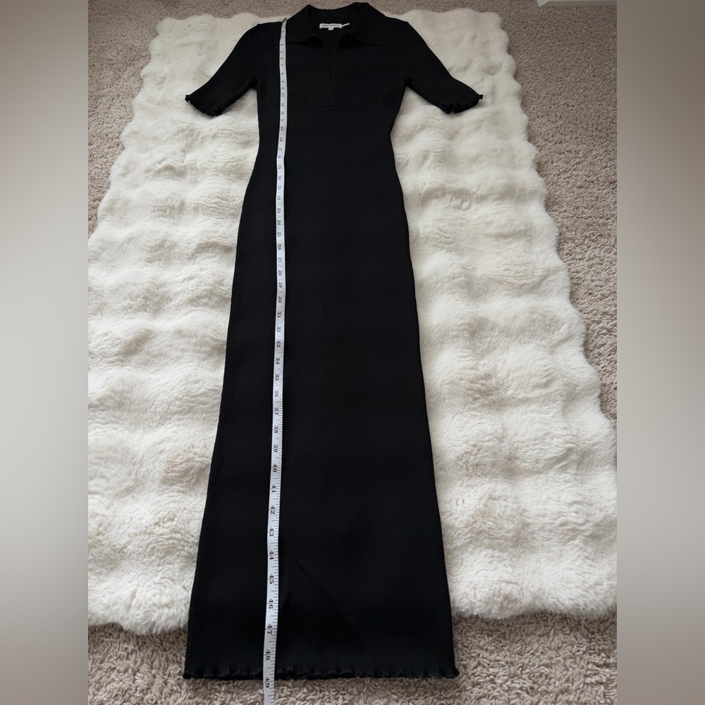 Good American Black Ribbed Knit Polo Midi Short Sleeve Dress - 2 - Picture 9 of 12